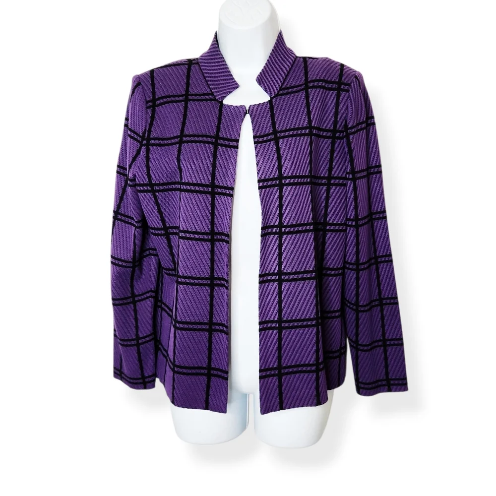 Ming Wang Women's Purple Black Plaid Open Front Cardigan Sweater Size Small - Picture 8 of 8